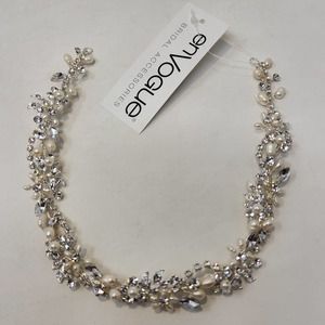 En Vogue Bridal Rhinestone Cultured Pearls Floral Hair Vine Head Piece Crown New